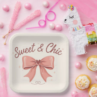 Sweet and Chic Pink Bow Coquette Party Paper Plate