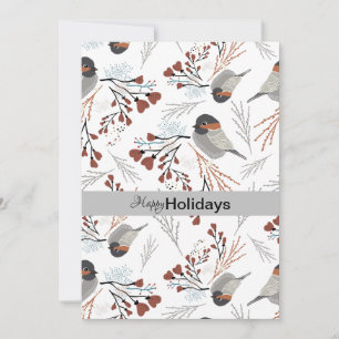 Sweet And Cute Chickadees With Hearts Holiday Card
