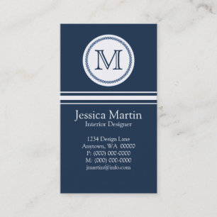 Sweet and Delicate Monogram Business Card, Blue Card
