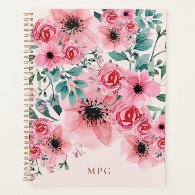 Sweet and Elegant Monogram Watercolour Floral Planner (Front)