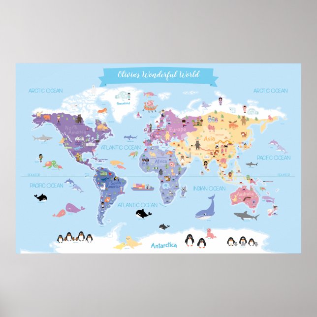 Sweet and Lovely Kids World Map with Illustrations Poster (Front)