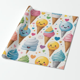 sweet and playful smiling emojis cream cones wrapping paper
