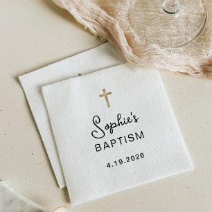 Sweet and Simple   Gold Cross Baptism Napkin