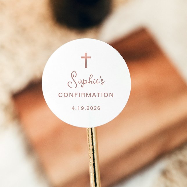 Sweet and Simple | Rose Gold Cross Confirmation Classic Round Sticker (Creator Uploaded)