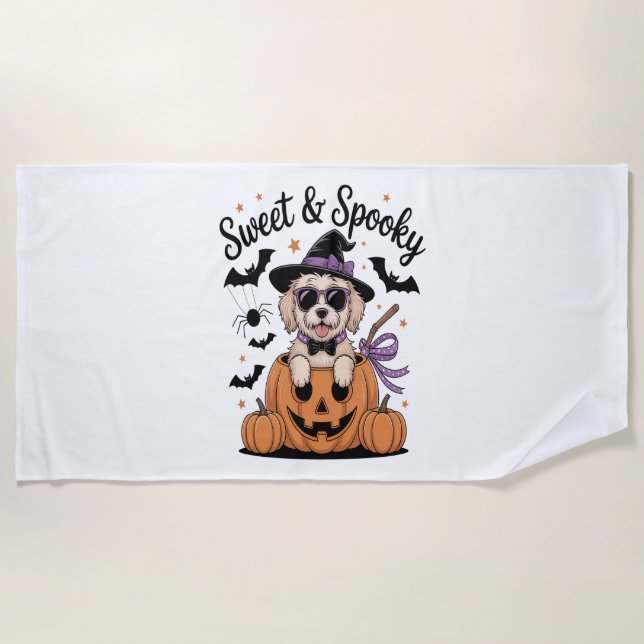 Sweet and Spooky Dog Halloween Beach Towel (Front)