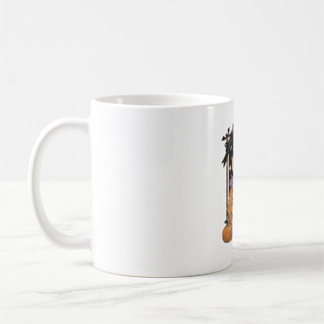 Sweet and Spooky Poodle and Pumpkin Coffee Mug (Left)