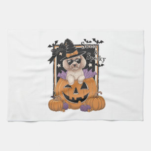 Sweet and Spooky Poodle and Pumpkin Kitchen Towel