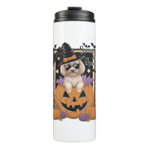 Sweet and Spooky Poodle and Pumpkin Thermal Tumbler