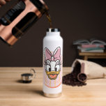 Sweet and Sunny Daisy Duck Portrait Water Bottle<br><div class="desc">Brighten up your everyday essentials with this adorable and charming Daisy Duck portrait! Featuring a happy, wide-eyed expression and a signature oversized bow, this design is housed in a clean circular frame with a playful yellow and pink striped background. The soft, hand-drawn linework and warm pastel palette give this artwork...</div>