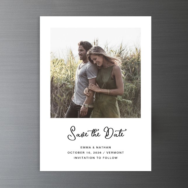 Sweet and Whimsical | Photo Save the Date Magnetic Invitation (A simple, vintage style magnetic save the date card with your photo)
