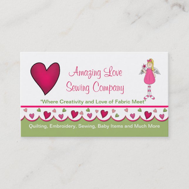 Sweet Angel and Hearts Custom Business Card 2 (Front)