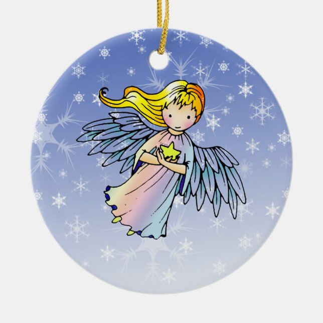 Sweet Angel Holding Star Christmas Ornament (Front)