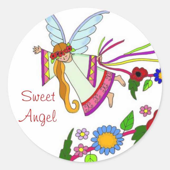 Sweet Angel Ukrainian Folk Art Classic Round Sticker (Front)