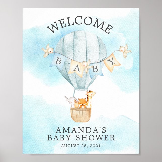 Sweet Animals Hot Air Balloon Welcome Shower Poster (Front)