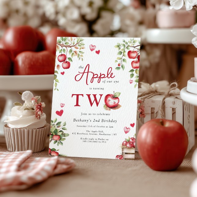 Sweet Apple Of Our Eye 2nd Birthday Invitation (Creator Uploaded)