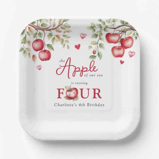 Sweet Apple Of Our Eye | 4th Birthday Paper Plate (Front)