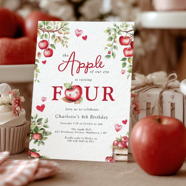 Sweet Apple Of Our Eye Fourth Birthday Invitation (Creator Uploaded)