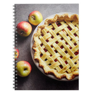 Sweet apple pie with lattice top, fresh apples notebook