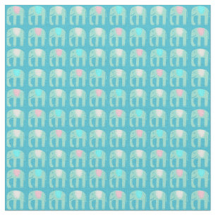 Sweet Aqua Blue Elephants Pattern Fabric