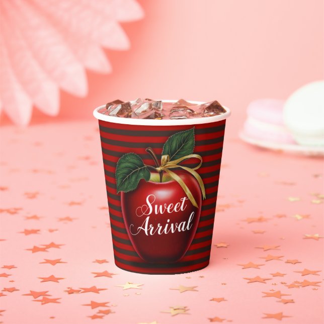 Sweet Arrival Red Apple Baby Shower Paper Cups (Insitu)