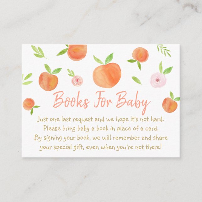 Sweet As A Peach Baby Shower Book Request Enclosure Card (Front)