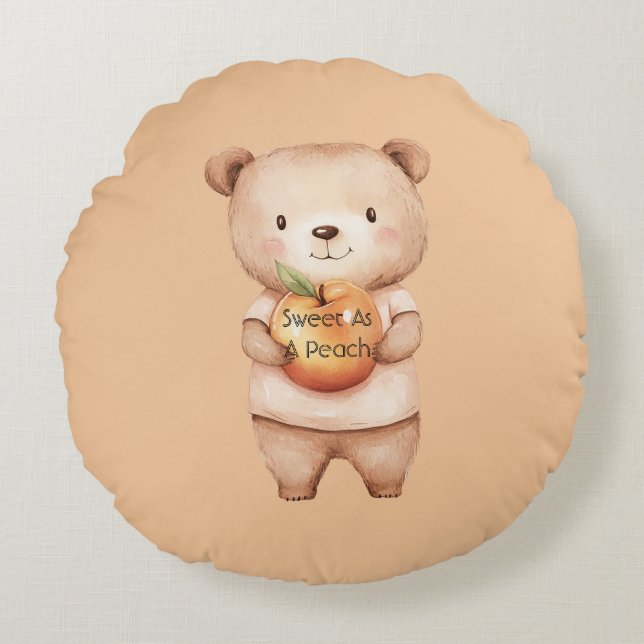 Sweet As A Peach Bear Round Pillow (Front)