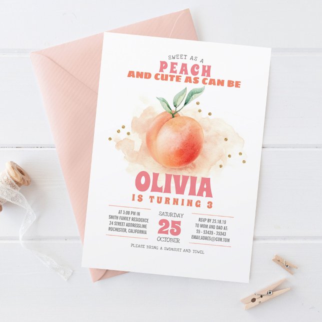 Sweet as a Peach Birthday Invitations (Creator Uploaded)