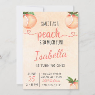 Sweet as a Peach Birthday Party Invitation