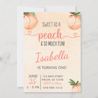 Sweet as a Peach Birthday Party Invitation