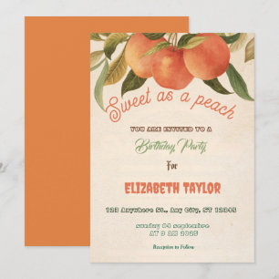 Sweet As A Peach Birthday Party Invitations