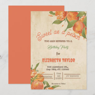 Sweet As A Peach Birthday Party Invitations