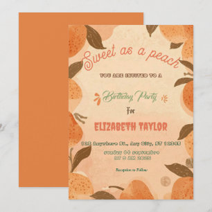 Sweet As A Peach Birthday Party Invitations