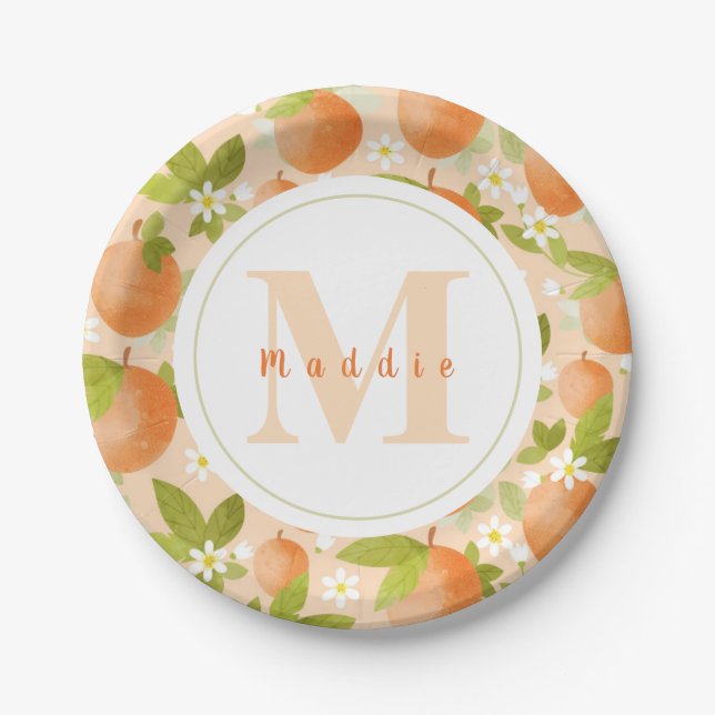 Sweet As A Peach | Fruit Blossoms Birthday Paper P Paper Plate (Front)