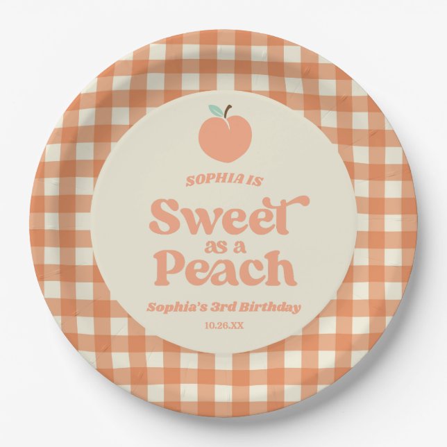 Sweet As A Peach Fruit Pink Orange Birthday Party Paper Plate (Front)