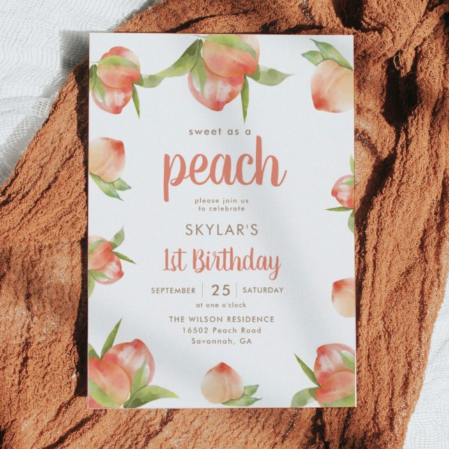 Sweet As A Peach Girl 1st Birthday Party  Invitation (Creator Uploaded)