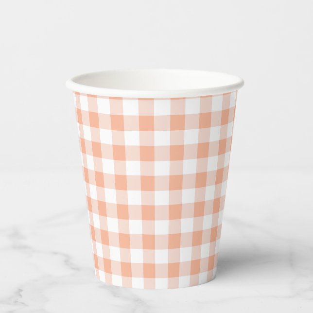 Sweet as a Peach plaid Birthday Paper Cups (Front)