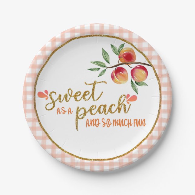 Sweet as a Peach Plate - Gingham (Front)