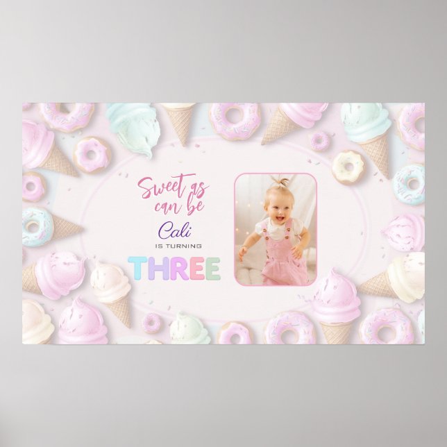 Sweet As Can Be Girl Three Birthday Sign (Front)