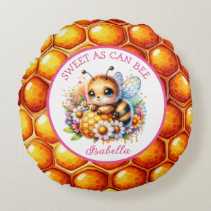 Sweet as Can Be Honey bee and Flowers Round Pillow