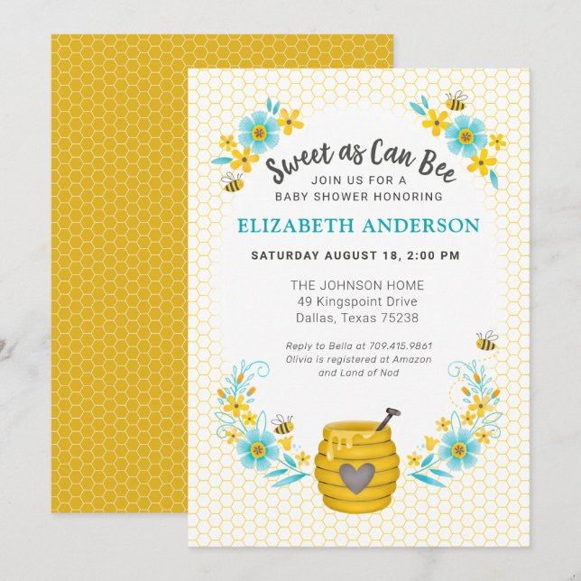 Sweet as Can Bee Baby Boy Shower Invitation (Devant / Derrière)