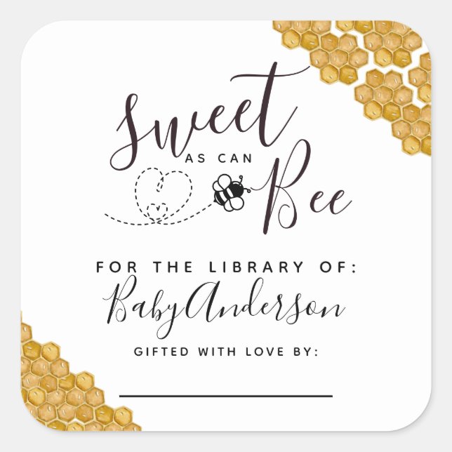 Sweet as can Bee Baby Shower Bookplate  Square Sticker (Front)