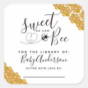 Sweet as can Bee Baby Shower Bookplate  Square Sticker