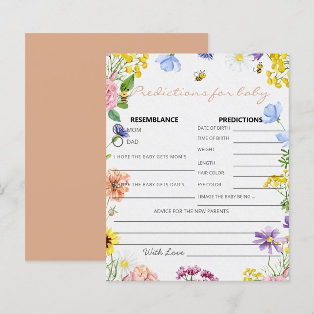 Sweet As Can Bee Baby Shower Game Predictions Card (Front/Back)