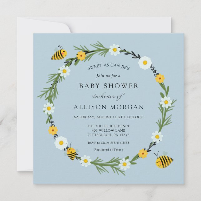 Sweet As Can Bee Baby Shower Invitation (Front)