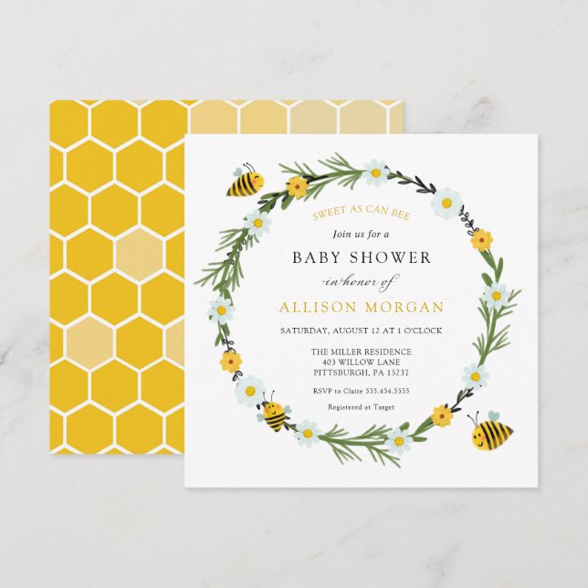 Sweet As Can Bee Baby Shower Invitation (Front/Back)