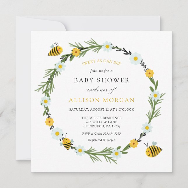 Sweet As Can Bee Baby Shower Invitation (Front)