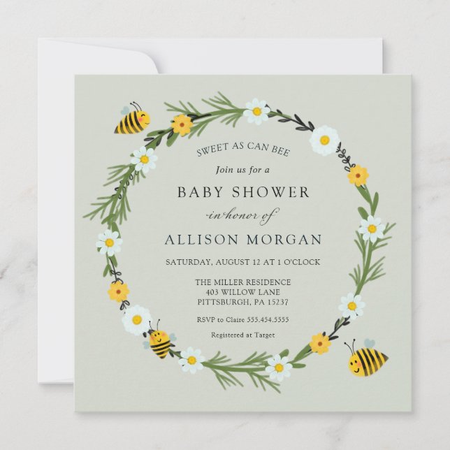 Sweet As Can Bee Baby Shower Invitation (Front)
