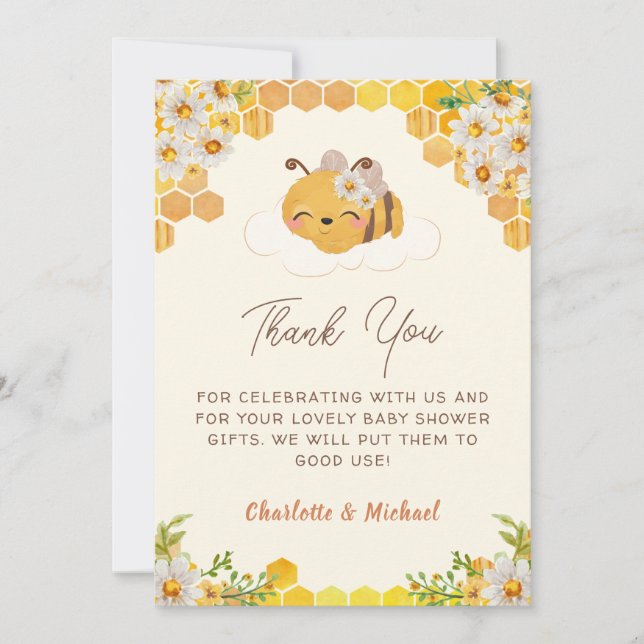 Sweet As Can Bee Baby Shower Thank You Card (Front)