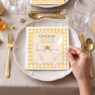 Sweet as Can Bee Baby Shower Yellow Gingham Bow Napkin