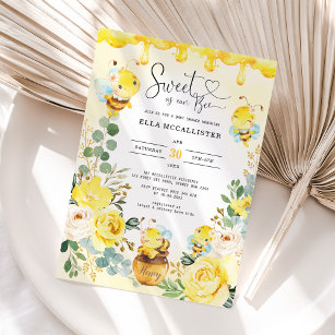 Sweet as Can Bee Baby Shower Yellow Roses Sprinkle Invitation